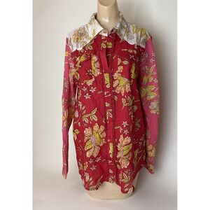 Vintage Goa Floral Boho Top Womens Size 2X button up long slv cotton New